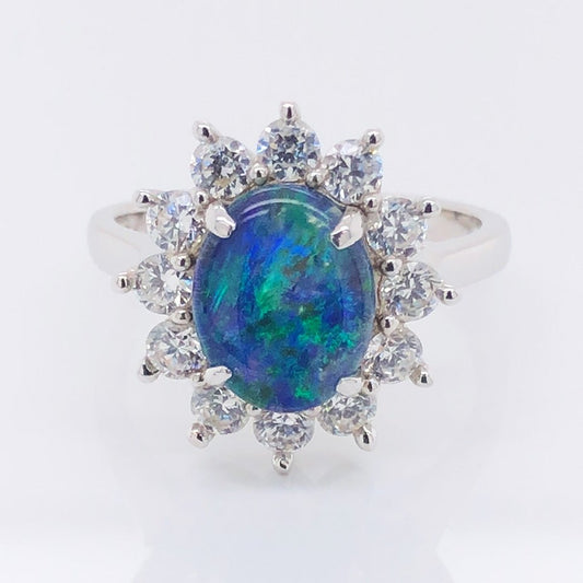 'Empress Blue' Triplet Opal Ring Silver