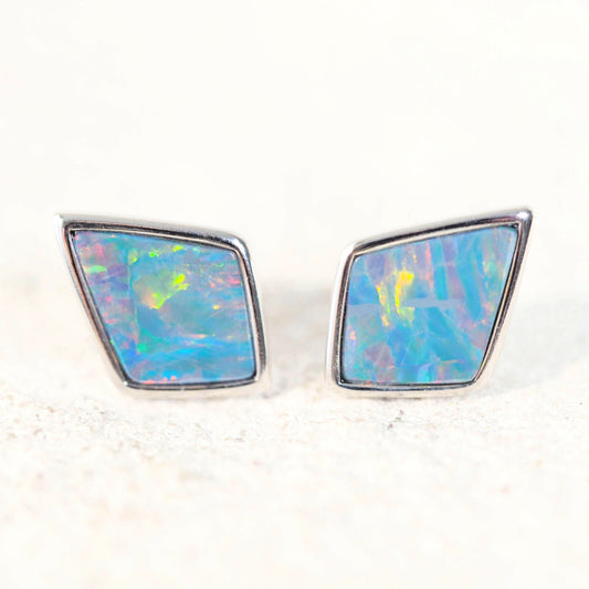 'Enna' Doublet Opal Earrings Silver