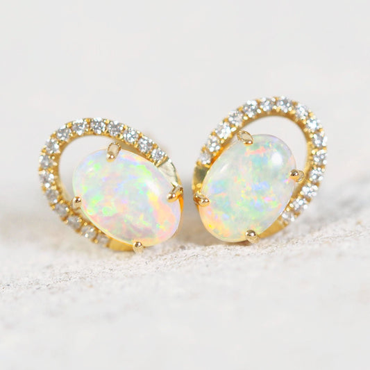 'Estela’ Crystal Opal Earrings 18ct Gold