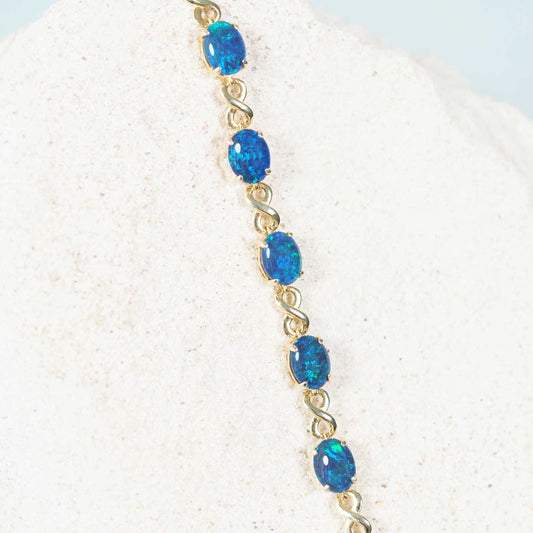 'Eternity Blue' Triplet Opal Bracelet Gold Plated Silver