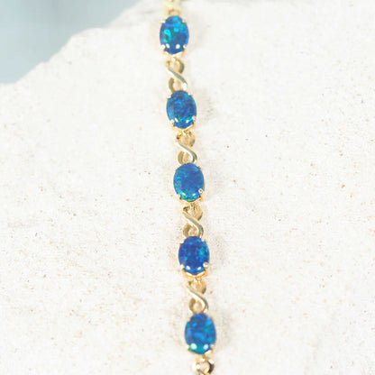 'Eternity Blue' Triplet Opal Bracelet Gold Plated Silver