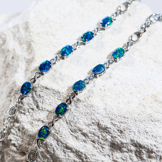 'Eternity Blue' Triplet Opal Bracelet Silver