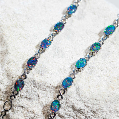 'Eternity' Triplet Opal Bracelet Silver