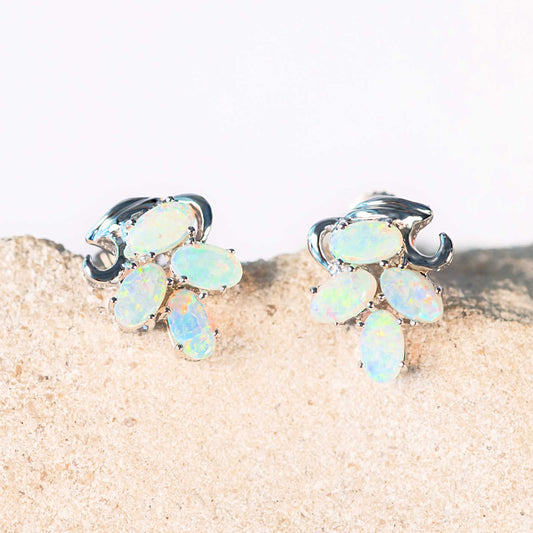 'Evelyn' Crystal Opal Earrings 14ct White Gold
