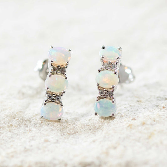 'Eyre' Silver Crystal Opal Earrings