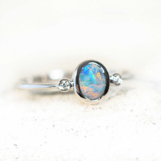 'Faelynn' Semi-Black Opal Ring 14ct White Gold