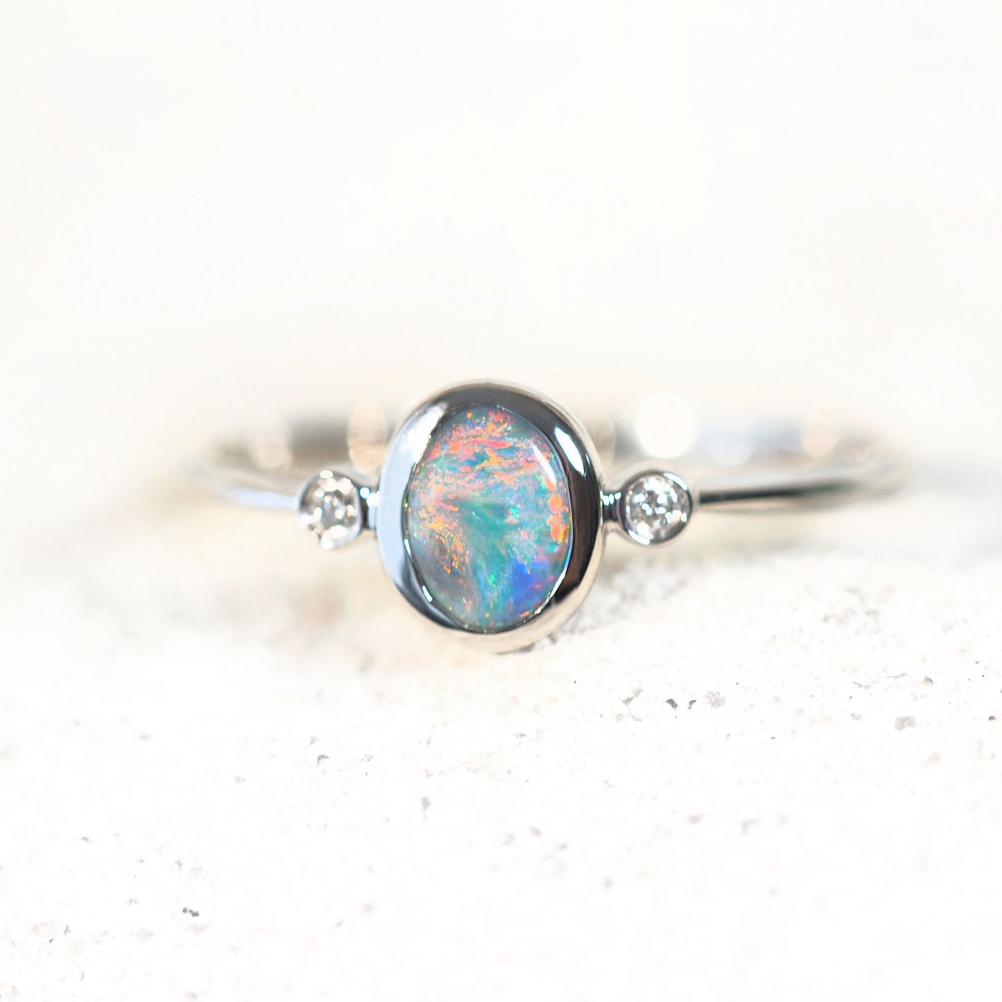 'Faelynn' Semi-Black Opal Ring 14ct White Gold