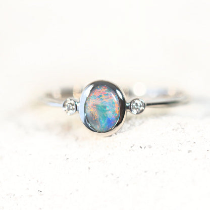 'Faelynn' Semi-Black Opal Ring 14ct White Gold