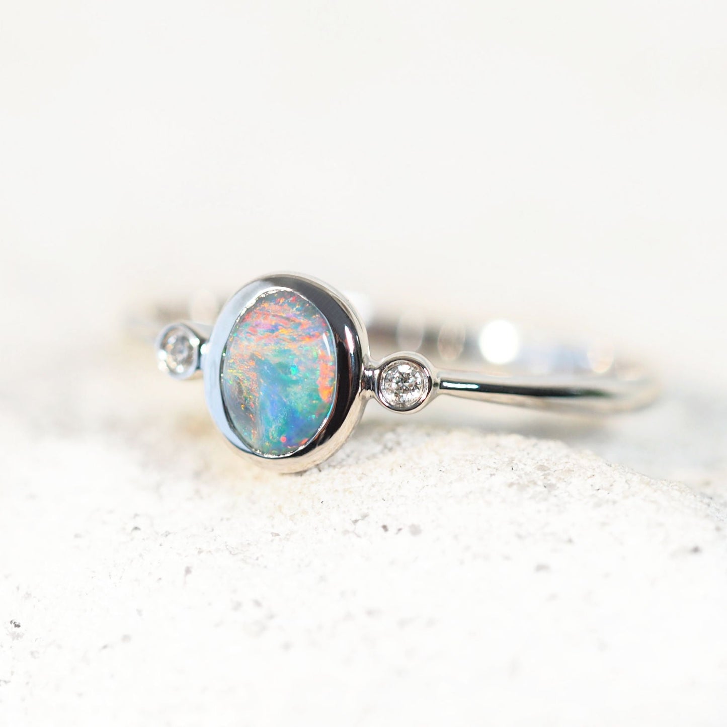 'Faelynn' Semi-Black Opal Ring 14ct White Gold