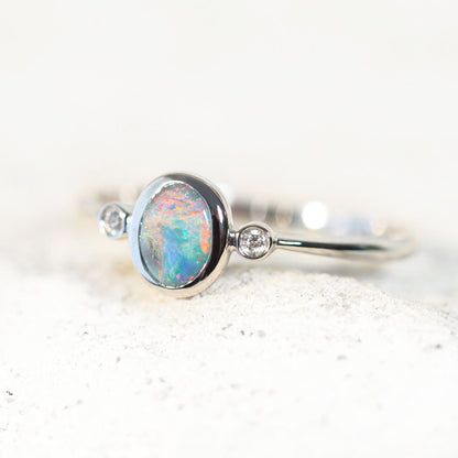 'Faelynn' Semi-Black Opal Ring 14ct White Gold