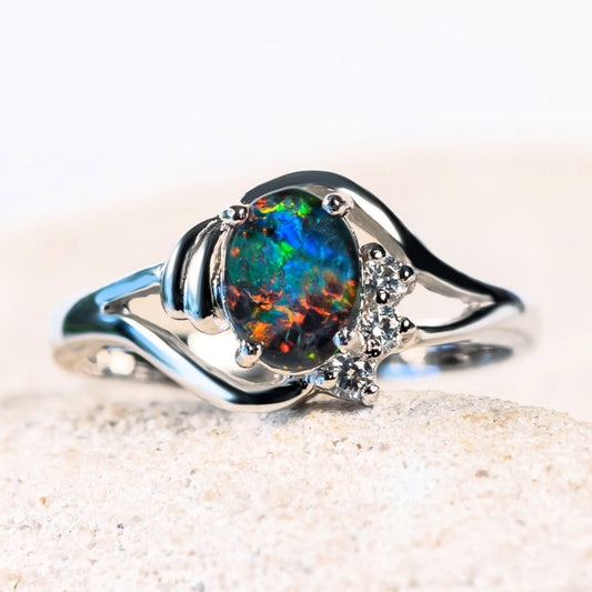 'Faye' Triplet Opal Ring Silver