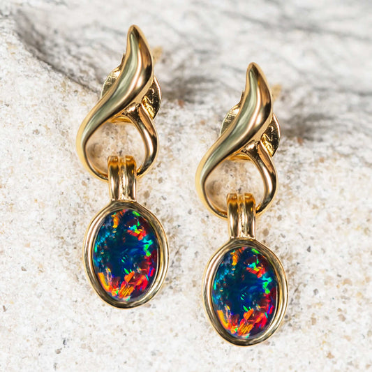 'Flame' Triplet Opal Earrings Gold Plated Silver