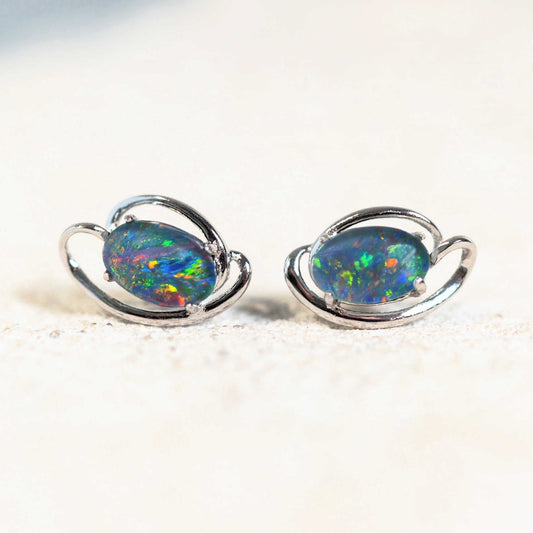 'Gianna' Triplet Opal Earrings Silver
