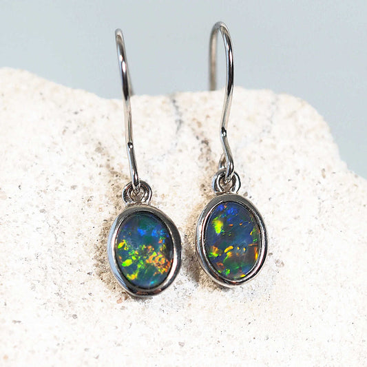 'Grace Deux' Triplet Opal Earrings Silver