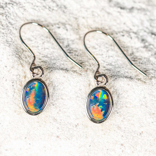 'Grace Flash' Triplet Opal Earrings Silver
