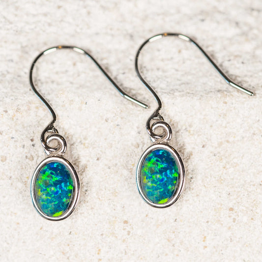 'Grace Blue' Triplet Opal Earrings Silver