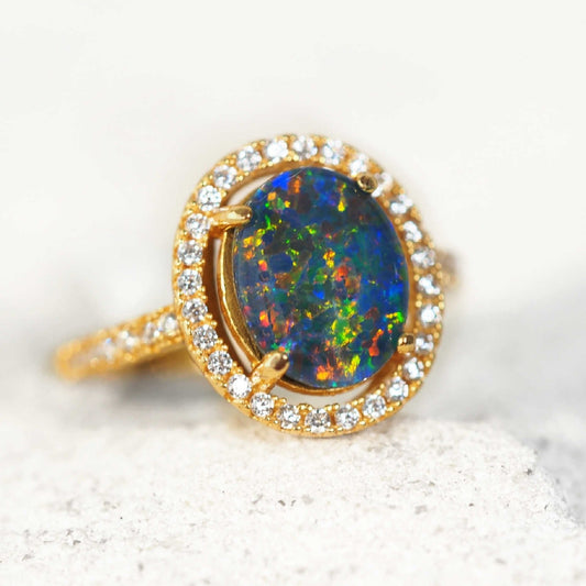 'Halo' Triplet Opal Ring Gold Plated Silver