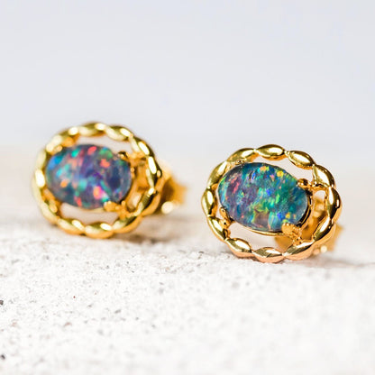 'Harley' Triplet Opal Earrings Gold Plated Silver
