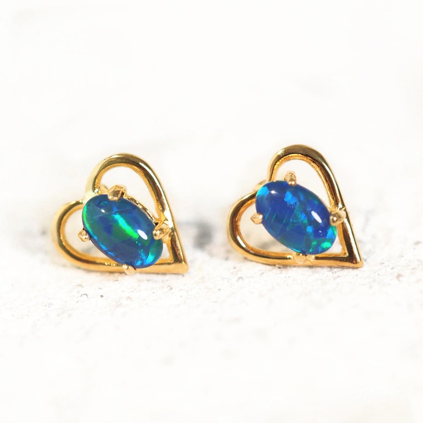 'Heart Blue' Triplet Opal Earrings Gold Plated Silver