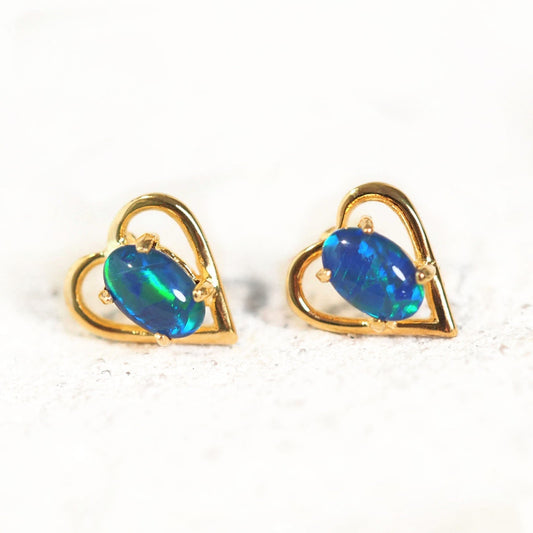 'Heart Blue' Triplet Opal Earrings Gold Plated Silver