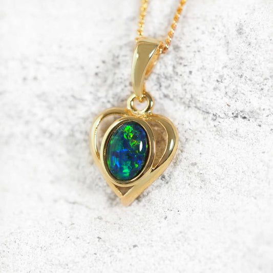 'Heart Blue' Triplet Opal Pendant Gold Plated Silver