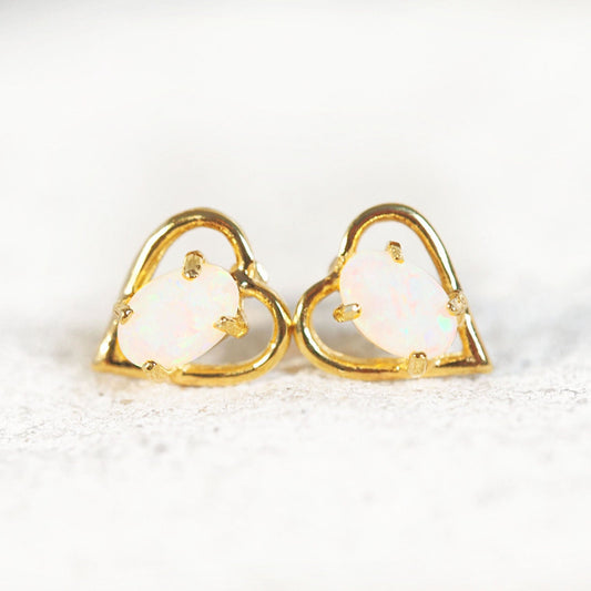 'Heart' Crystal Opal Earrings Gold Plated Silver