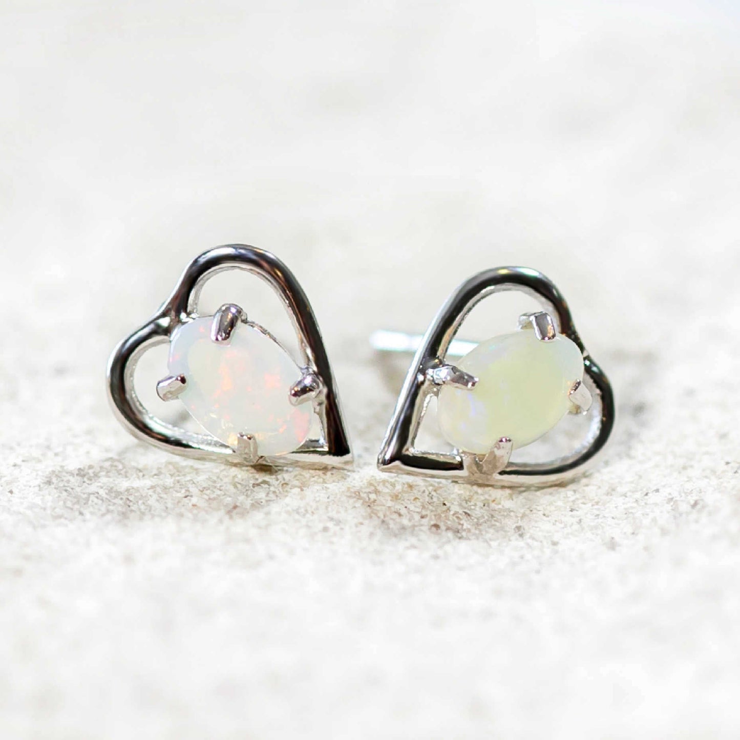 'Heart' Crystal Opal Earrings Silver