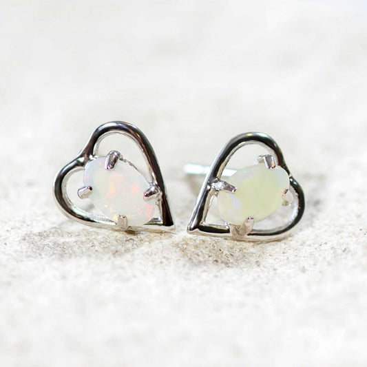 'Heart' Crystal Opal Earrings Silver