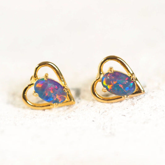 'Heart' Triplet Opal Earrings Gold Plated Silver
