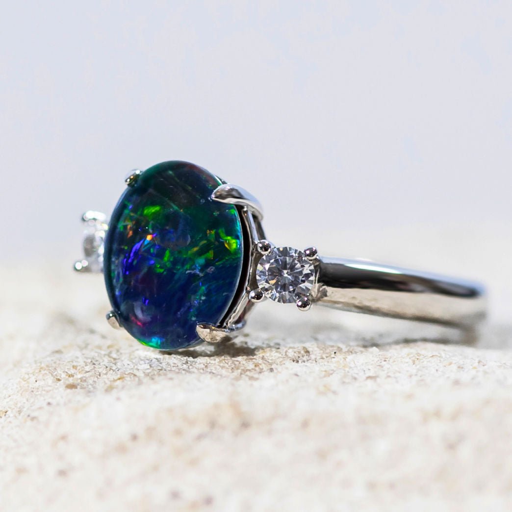 'Helene' Triplet Opal Ring Silver