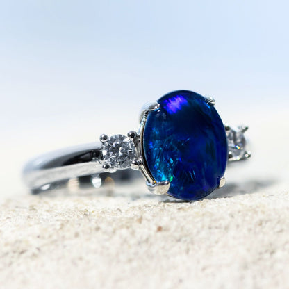 'Helene Blue' Triplet Opal Ring Silver