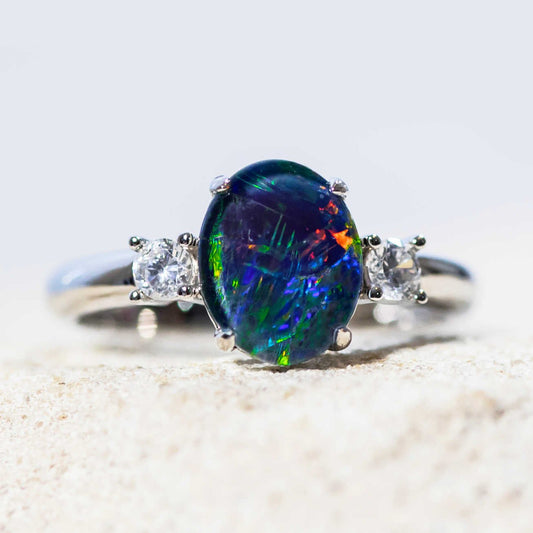 'Helene' Triplet Opal Ring Silver