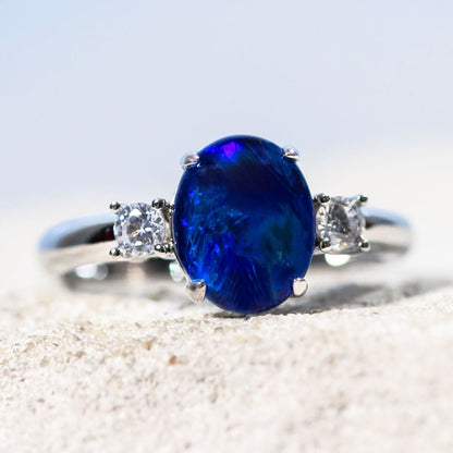 'Helene Blue' Triplet Opal Ring Silver