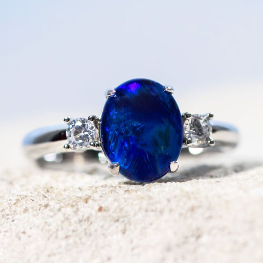 'Helene Blue' Triplet Opal Ring Silver