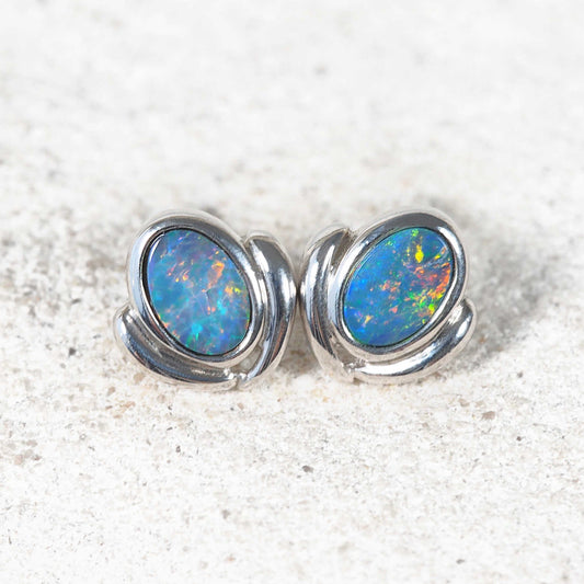 'Isolde' Doublet Opal Earrings Silver