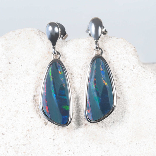 'Ivara' Doublet Opal Earrings Silver