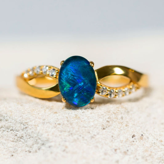 'Kaia Blue' Triplet Opal Ring Gold Plated Silver