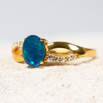 'Kaia Blue' Triplet Opal Ring Gold Plated Silver