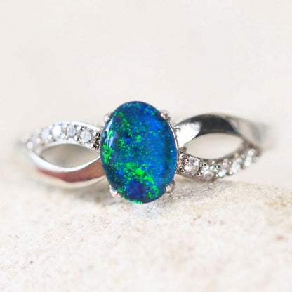 'Kaia Blue' Triplet Opal Ring Silver