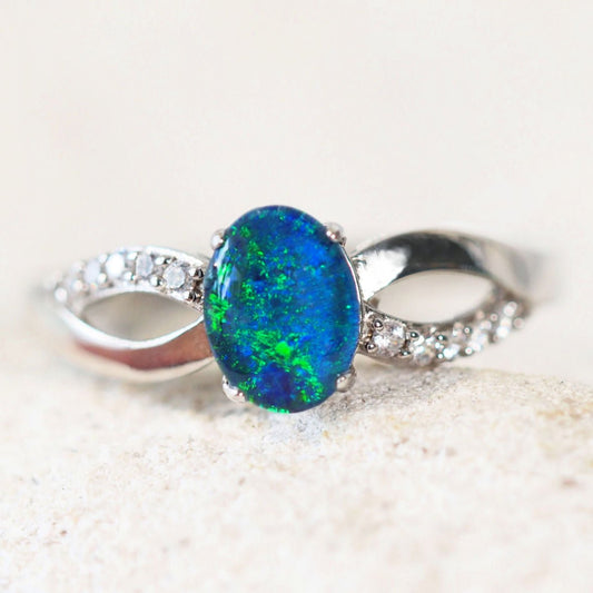 'Kaia Blue' Triplet Opal Ring Silver
