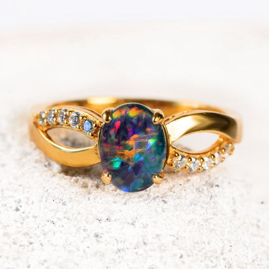 'Kaia' Triplet Opal Ring Gold Plated Silver