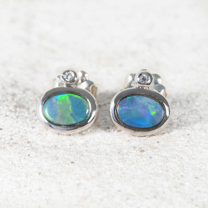 'Karin' Doublet Opal Earrings Silver