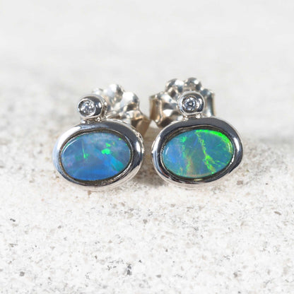 'Karin' Doublet Opal Earrings Silver