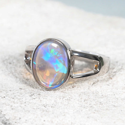 'Kasia' Crystal Opal Ring Silver