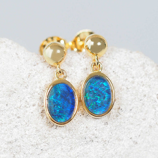 'Keelia Petite Blue' Triplet Opal Earrings Gold Plated Silver
