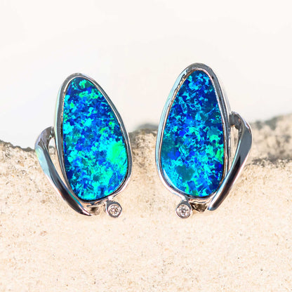 'Khalani' Doublet Opal Earrings 14ct White Gold