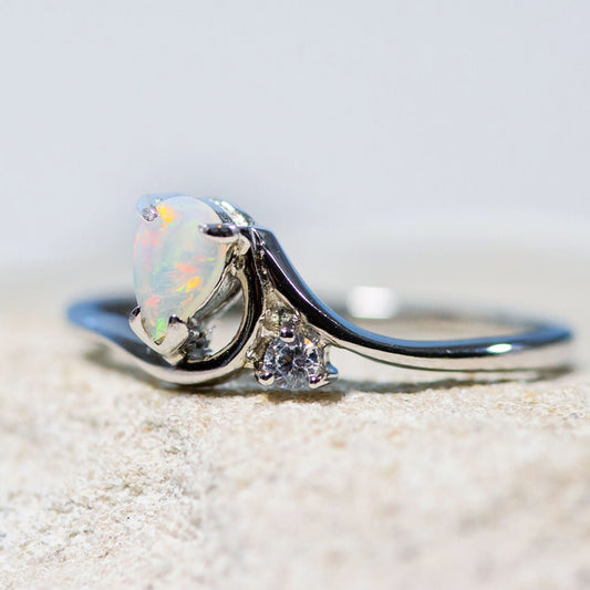 'Kiara' Crystal Opal Ring Silver