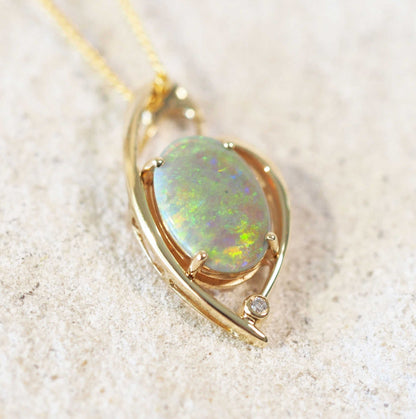 'Kimora' Dark Crystal Opal Pendant 14ct Gold