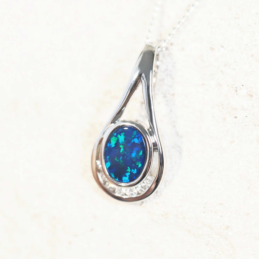 'Kimora Ocean' Doublet Opal Pendant 14ct White Gold