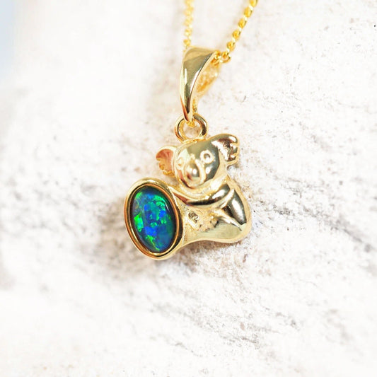 'Koala' Triplet Opal Pendant Gold Plated Silver